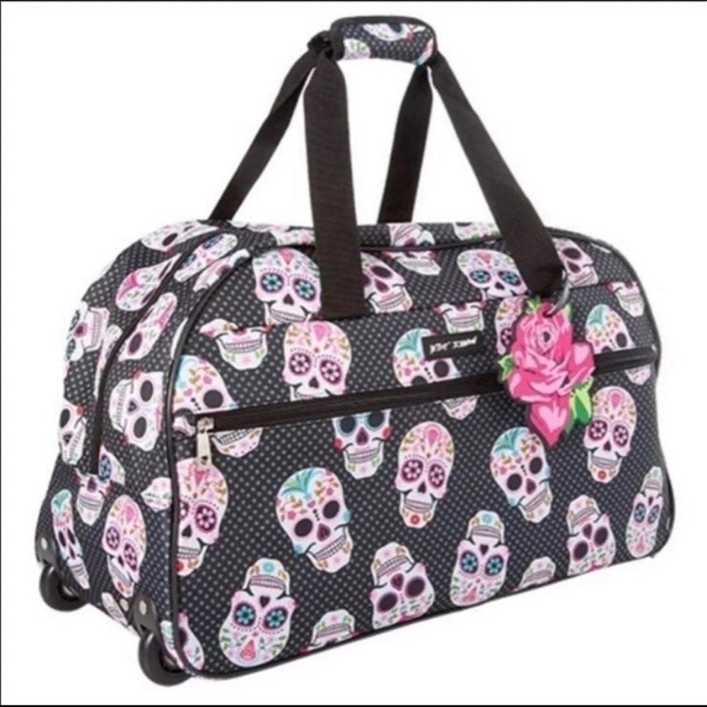 Betsey Johnson Skull Party Carry On Luggage/Duffle Bag